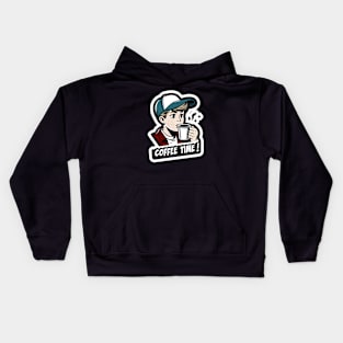 young boy drink cup of coffee Kids Hoodie